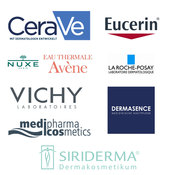 Logo von Dermasence, Eucerin, medipharma cosmetics, Siriderma, Vichy, La Roche-Posay, Avène 